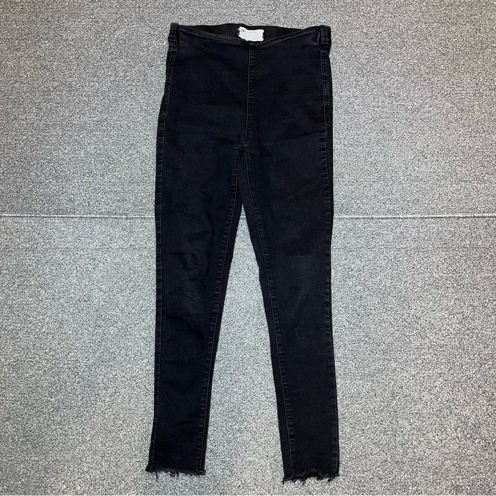 Free People Jeans Mid Rise Skinny Pull On Womens 27 Black Stretch Frayed Hems